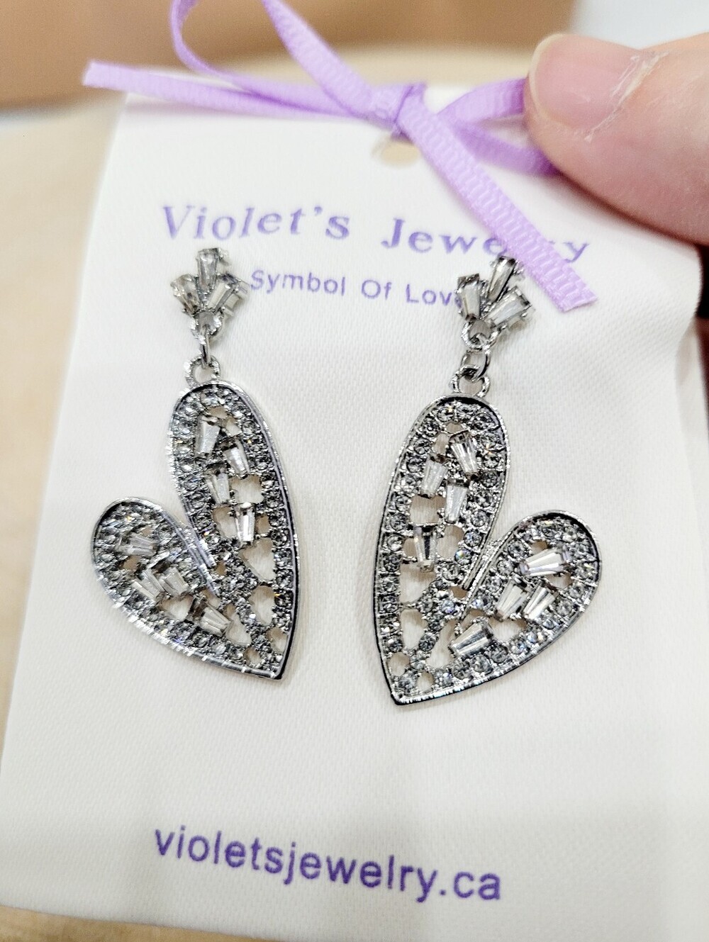 Brand New Silver Heart Rhinestone Earrings